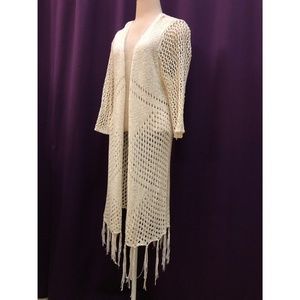 Boutique Cream Boho Long Cardigan